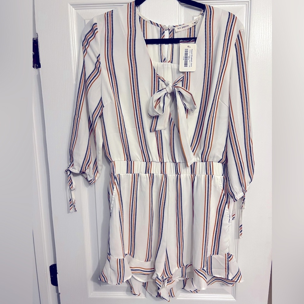 White Pattern Romper - tie front
